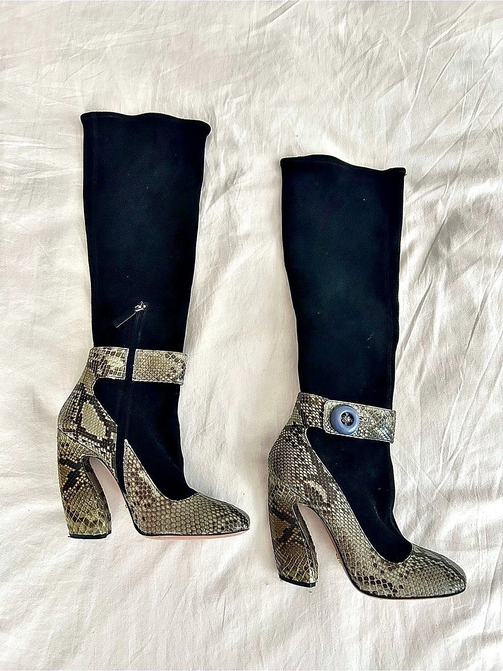Prada FW 2011 Python Leather and Fabric Mary Jane Boots EU 37 lightly worn